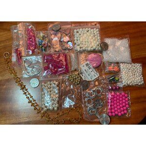 Mixed Beads & Findings Set for Jewelry DIY Crafts - Pearls Charms Glass Metal Mo